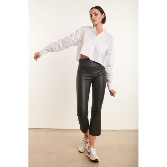 Sprwmn Pants - SPRWMN pants High Waist Crop Flare Leather Legging in Black XSmall